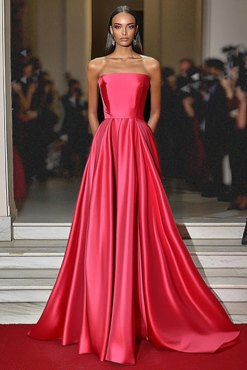 Robe de gala sans bretelles en satin Watermelon A Line